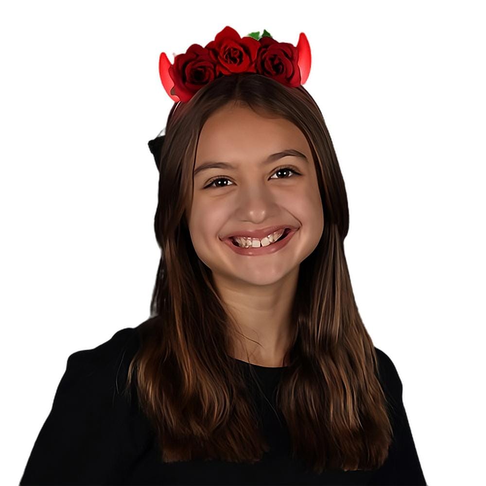 Red Light Up LED Devil Horns with Red Roses Flower Crown Headband All Products Red Light Up LED Devil Horns with Red Roses Flower Crown Headband All Products 4