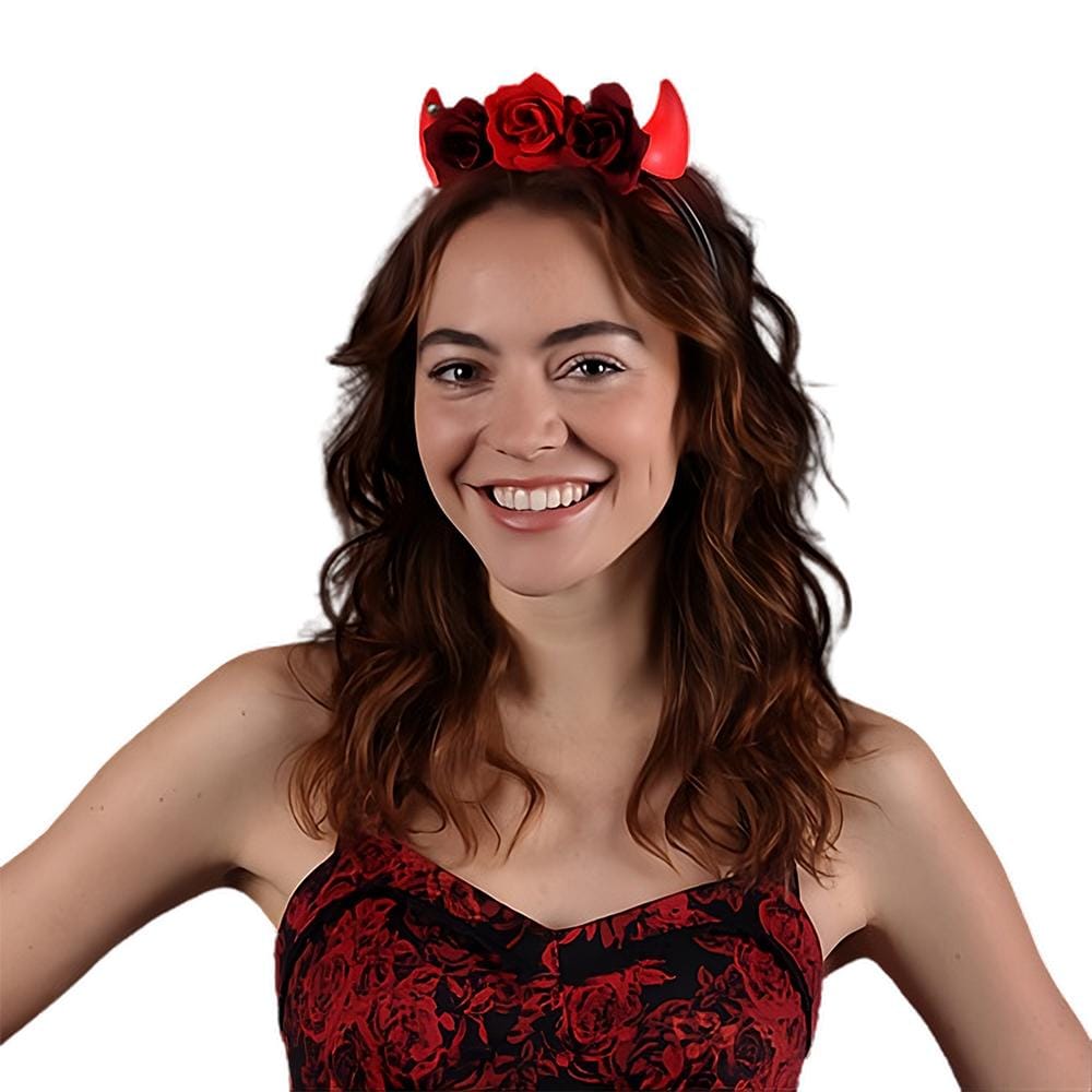 Red Light Up LED Devil Horns with Red Roses Flower Crown Headband All Products Red Light Up LED Devil Horns with Red Roses Flower Crown Headband All Products 3