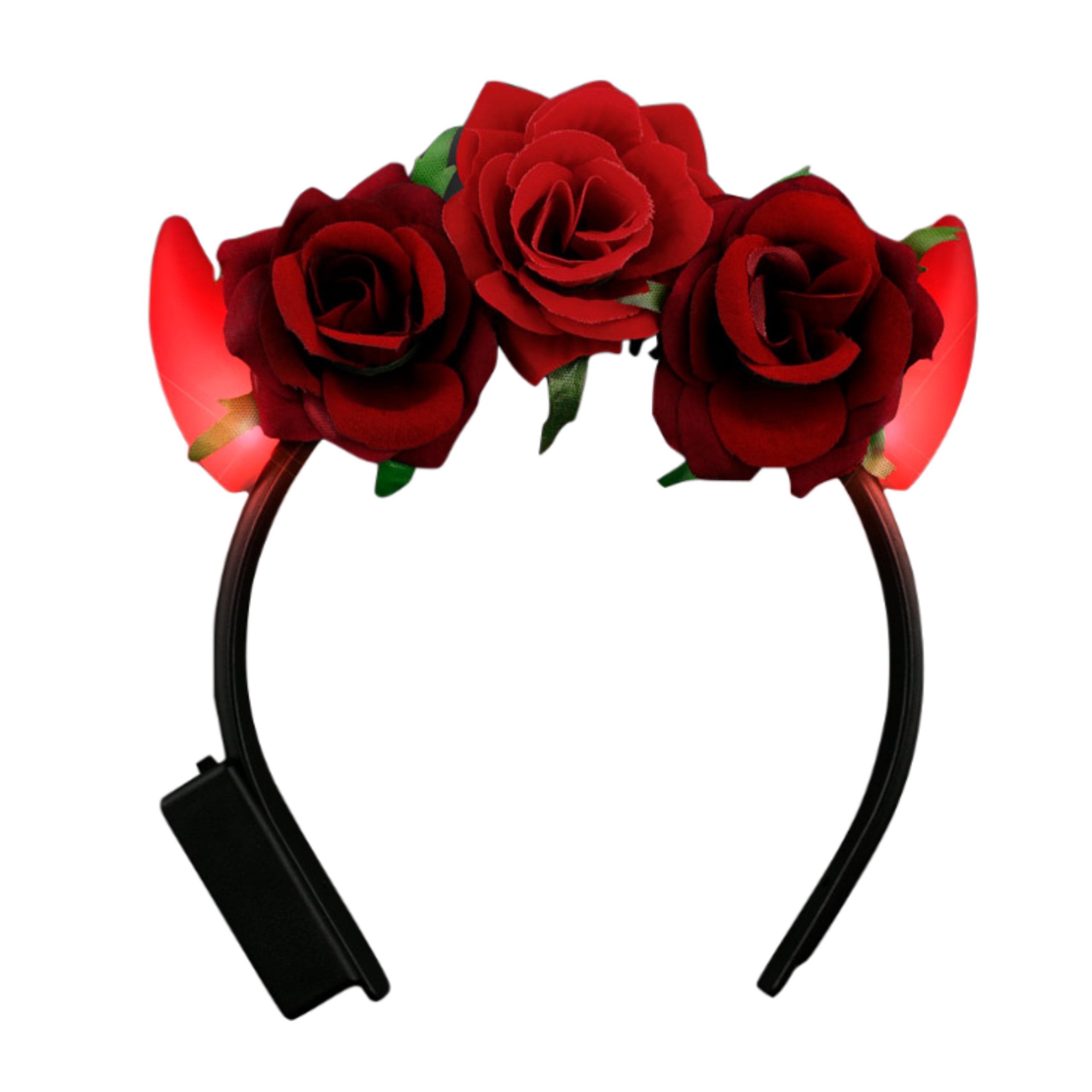 Red Light Up LED Devil Horns with Red Roses Flower Crown Headband All Products Red Light Up LED Devil Horns with Red Roses Flower Crown Headband All Products 5
