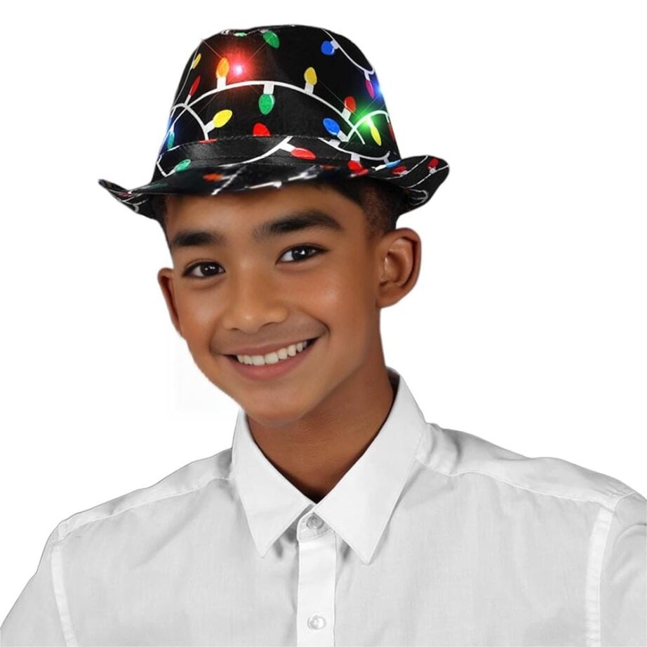 Black Fedora in Christmas Bulb Prints with Multicolor LEDs All Products 3