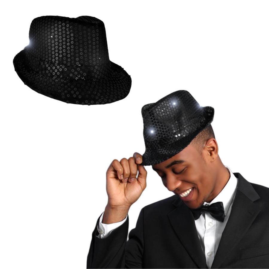 LED Flashing Fedora Hat with Black Sequins All Products LED Flashing Fedora Hat with Black Sequins All Products 4