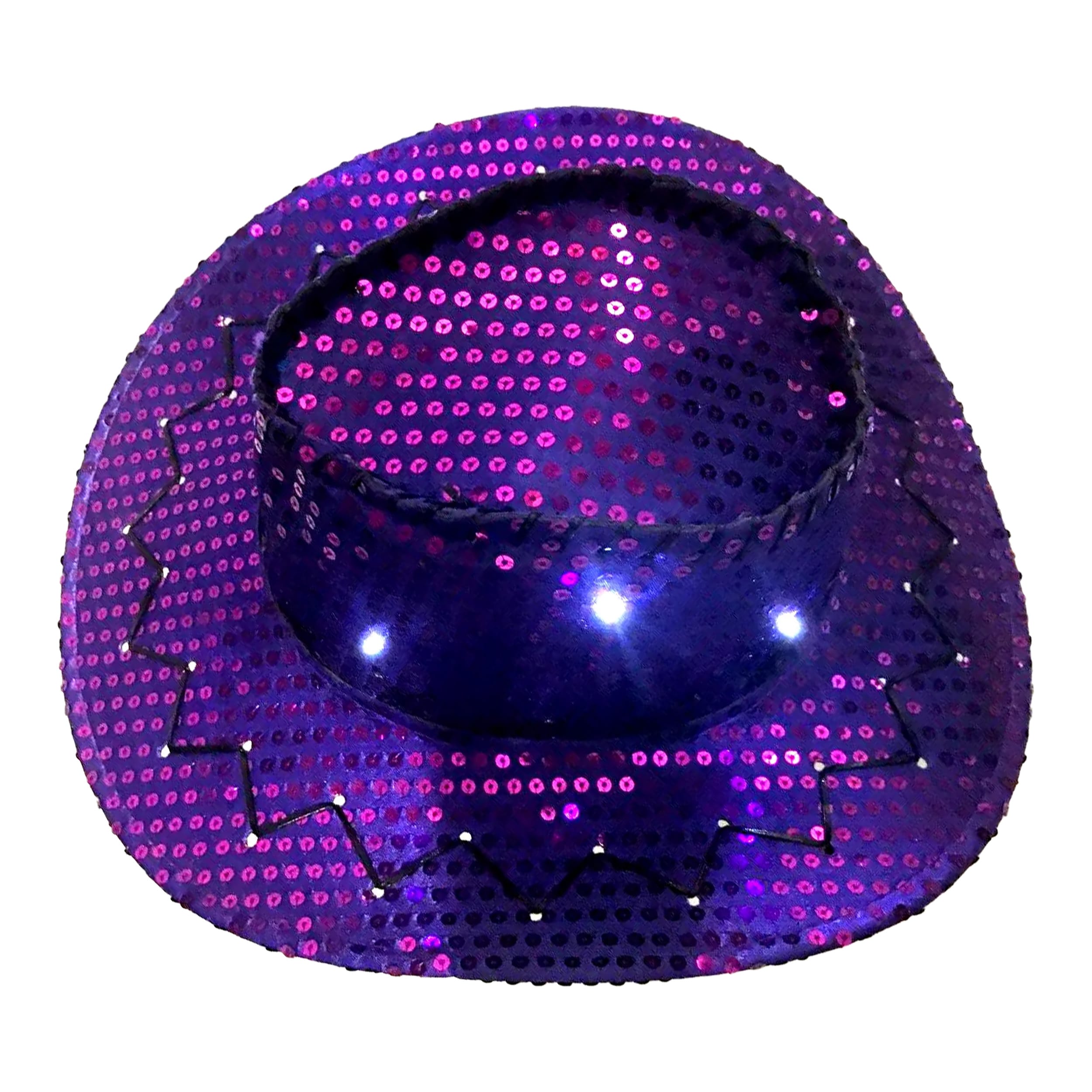 Pack of 6 LED Western Sequin Cowboy Hat with Fancy Stitching Purple All Products Pack of 6 LED Western Sequin Cowboy Hat with Fancy Stitching Purple All Products 4
