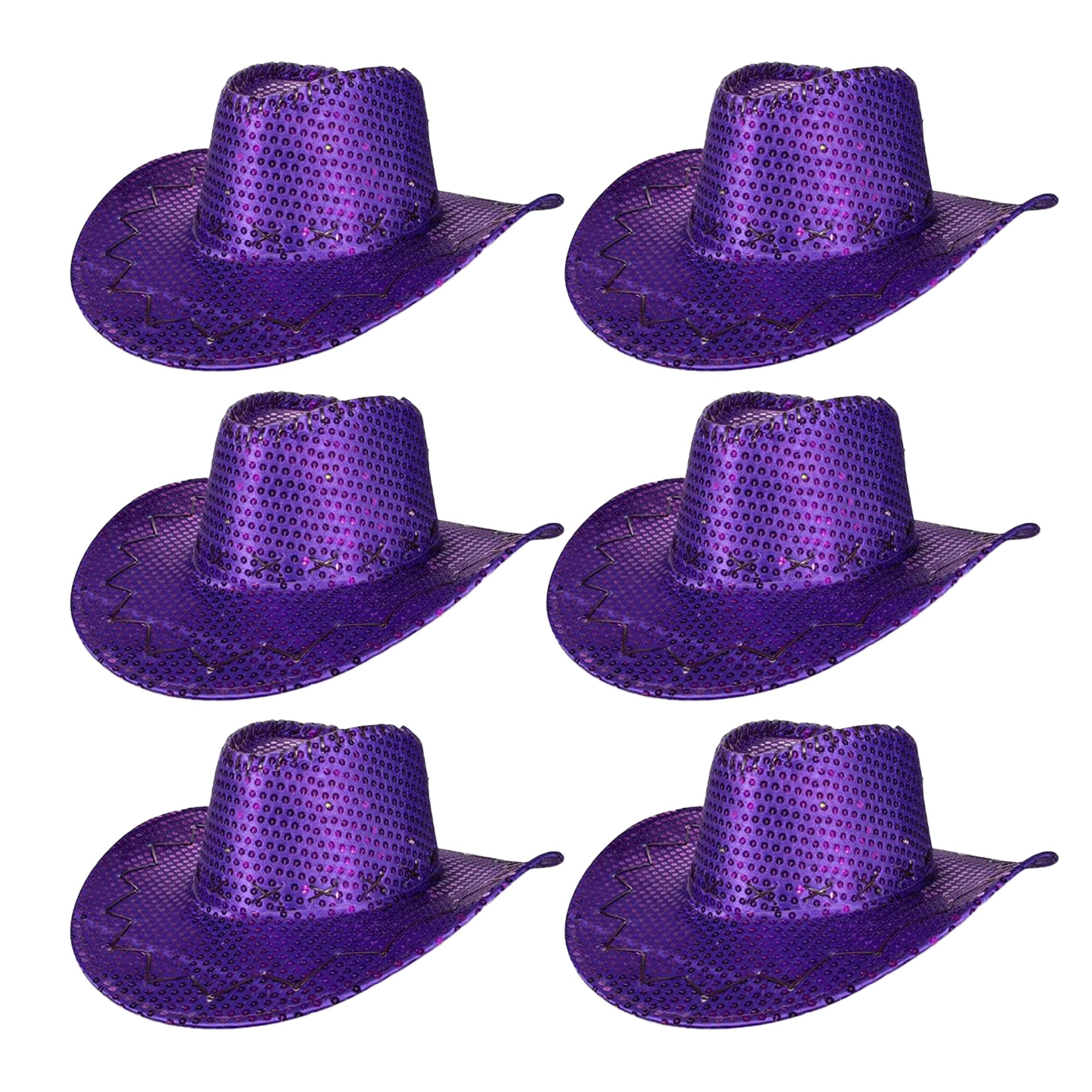 Pack of 6 LED Western Sequin Cowboy Hat with Fancy Stitching Purple All Products Pack of 6 LED Western Sequin Cowboy Hat with Fancy Stitching Purple All Products 3