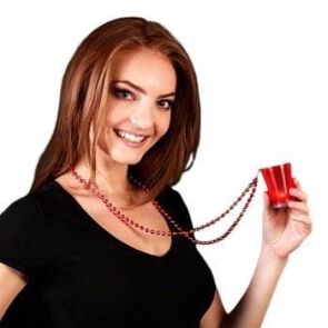 Light Up Red Shot Glass on Red Beaded Necklaces 4th of July
