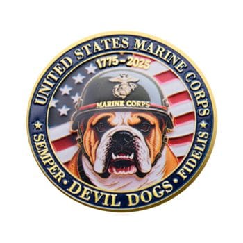 Bulldog Design US Marine Corps 250th Anniversary Challenge Gold Plated Coin 4th of July