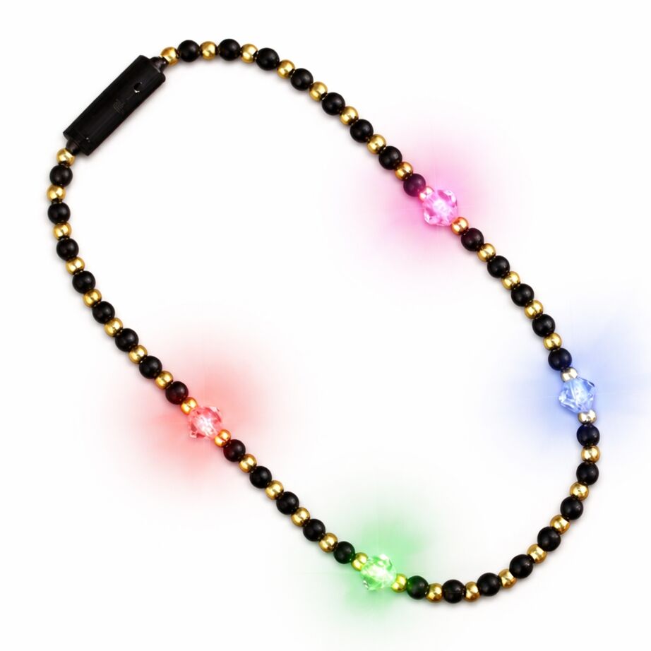 Black and Gold Beaded Necklace with 4 Slow Color Change Multicolor LEDs All Products Black and Gold Beaded Necklace with 4 Slow Color Change Multicolor LEDs All Products 3